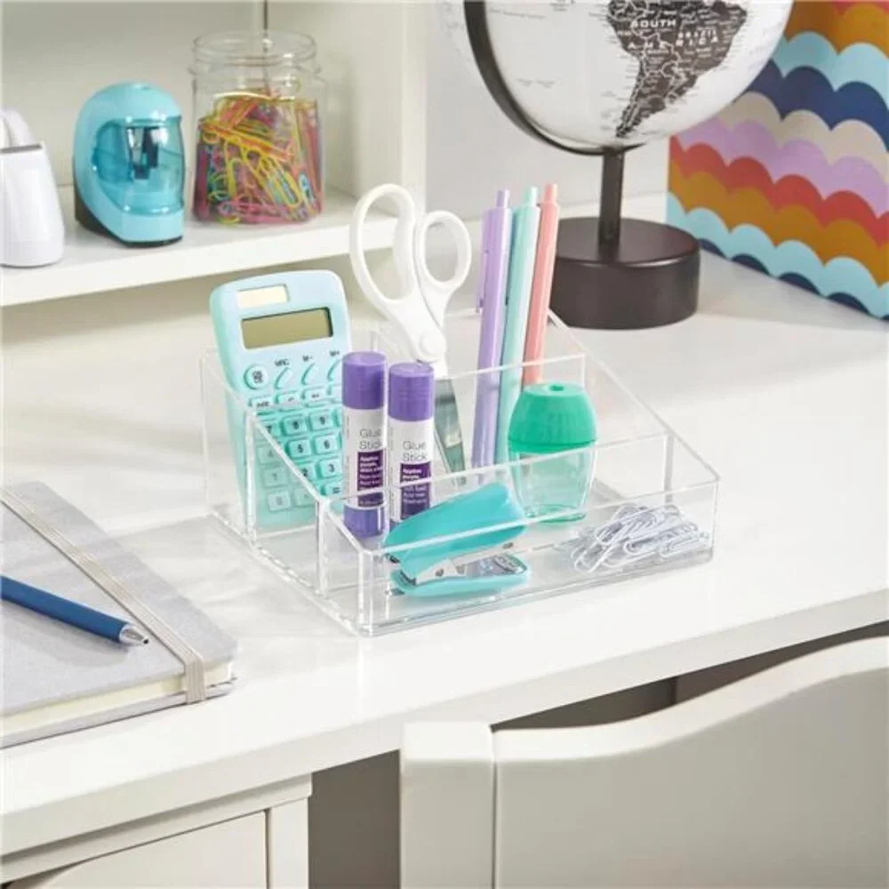 Clear Plastic Small Countertop Vanity Makeup Organizer, Compact Rectangular